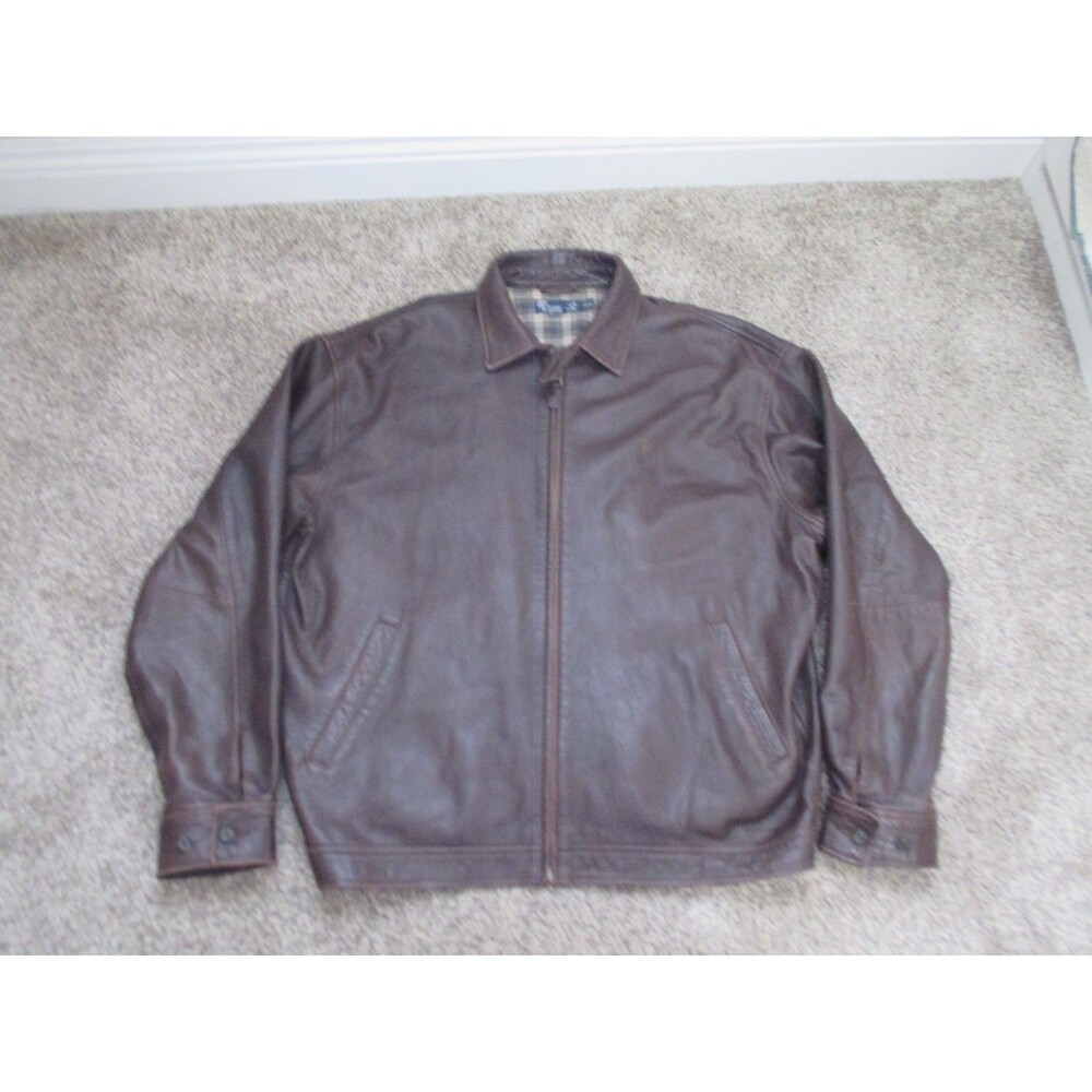 VTG Polo Ralph Lauren Brown Leather Jacket mens XL lined plaid
